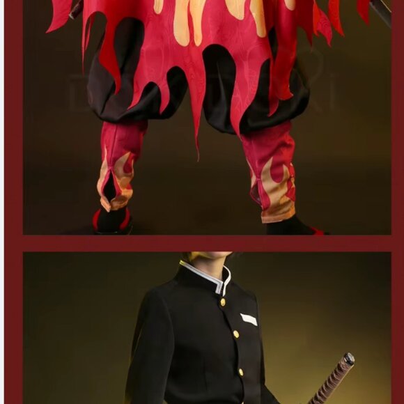 DokiDoki-SR Anime Demon Slayer Cosplay Costume Men Halloween Kyojuro Rengoku, L - Picture 2 of 14